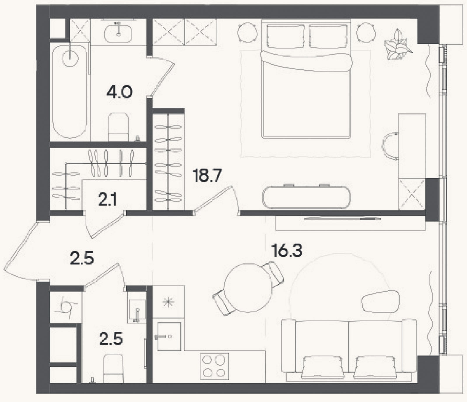 Планировка: 2-к, 46,4 м²