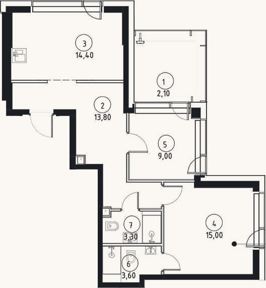 Планировка: 3-к, 59,1 м²