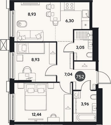 Планировка: 3-к, 50,7 м²
