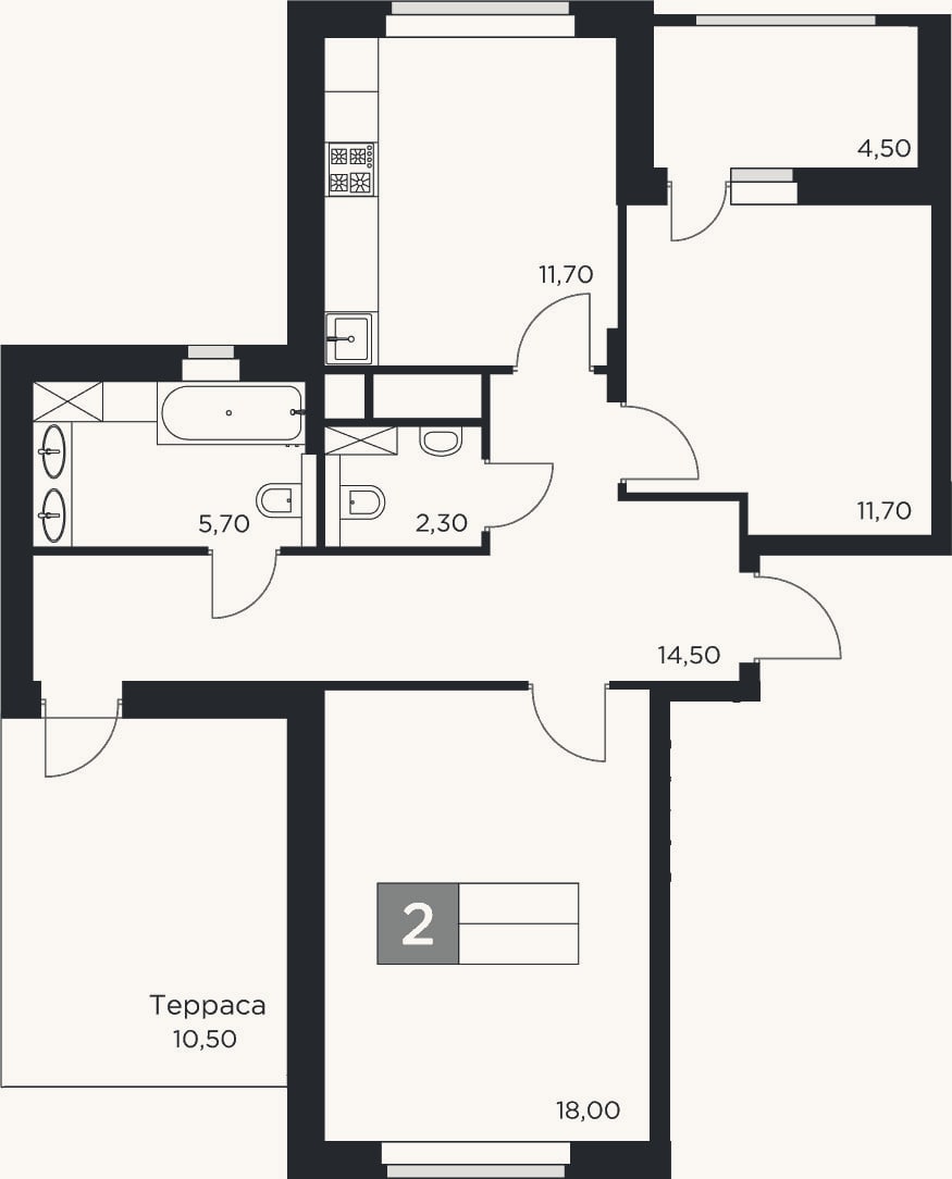 Планировка: 2-к, 63,9 м²