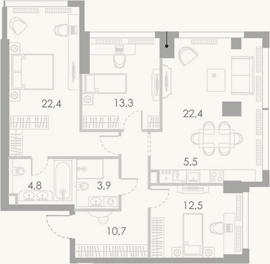 Планировка: 4+ к, 95,5 м²