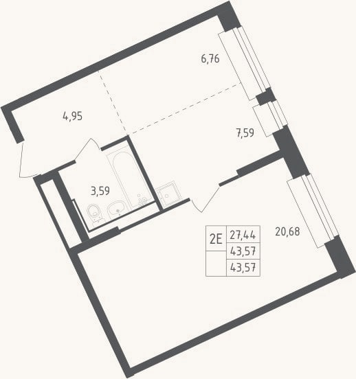 Планировка: 2-к, 42,4 м²
