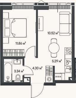 Планировка: 2-к, 35,3 м²