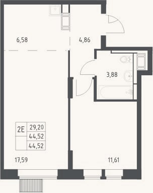 Планировка: 2-к, 44,5 м²