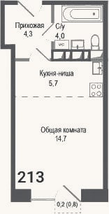 Планировка: Студия, 28,7 м²