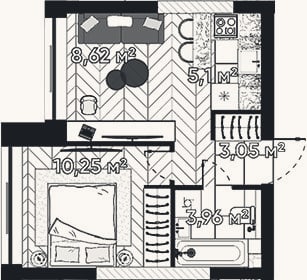 Планировка: 1-к, 31 м²