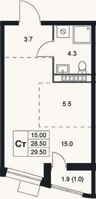 Планировка: Студия, 28,5 м²