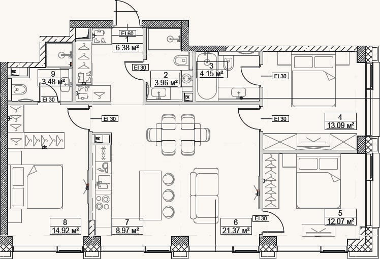 Планировка: 4+ к, 88,4 м²