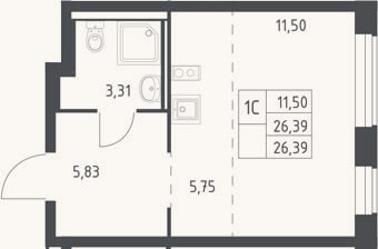Планировка: Студия, 26,4 м²