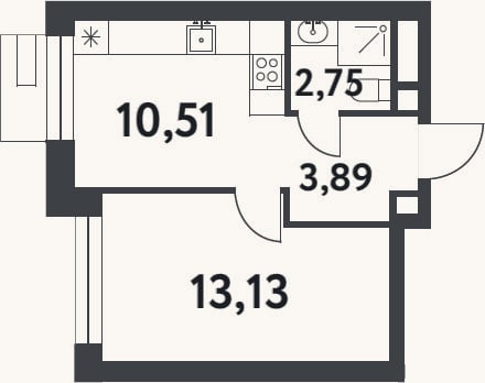 Планировка: 1-к, 30,3 м²