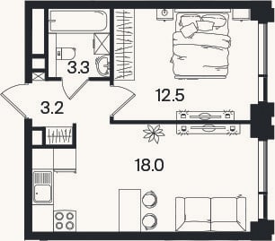 Планировка: 2-к, 37 м²