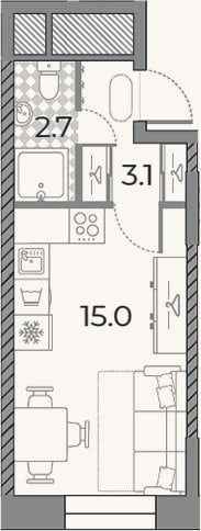 Планировка: Студия, 20,8 м²