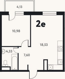 Планировка: 2-к, 41,5 м²
