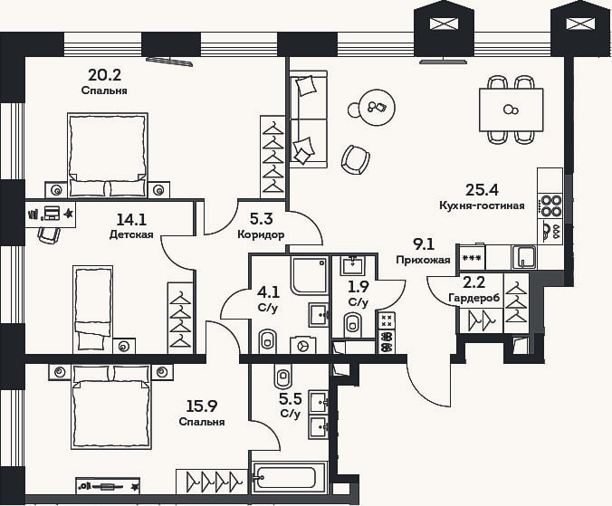 Планировка: 4+ к, 103,7 м²