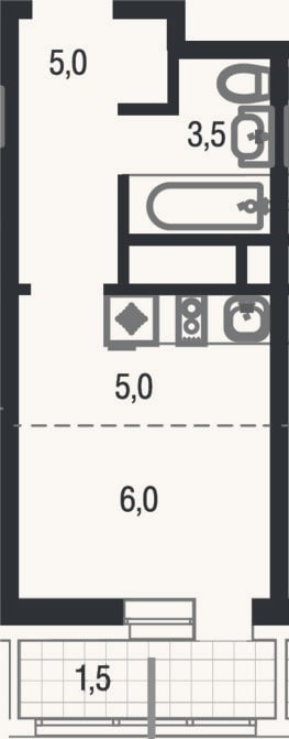 Планировка: Студия, 19,5 м²
