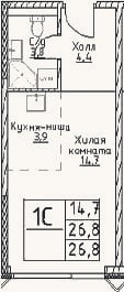 Планировка: Студия, 26,8 м²