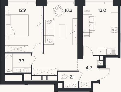 Планировка: 2-к, 54,2 м²