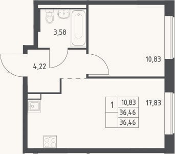Планировка: 2-к, 36,5 м²