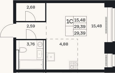 Планировка: Студия, 29,4 м²