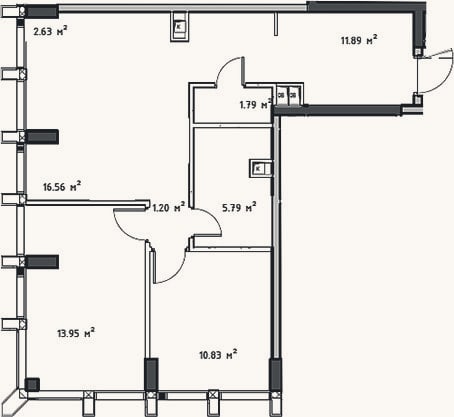 Планировка: 3-к, 65,6 м²
