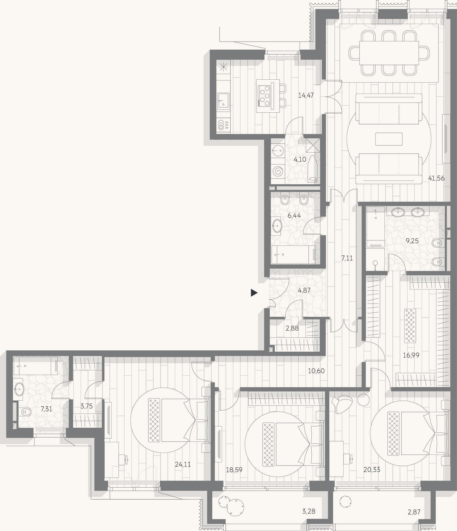 Планировка: 4+ к, 192,4 м²