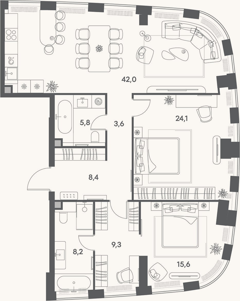 Планировка: 3-к, 116,9 м²
