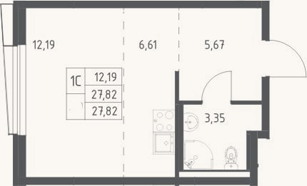 Планировка: Студия, 27,8 м²