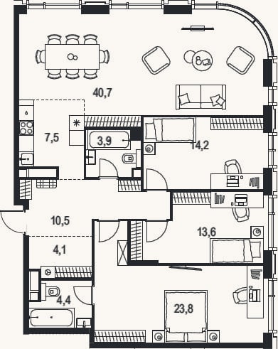 Планировка: 4+ к, 122,7 м²