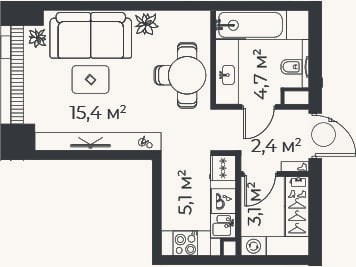 Планировка: Студия, 30,7 м²