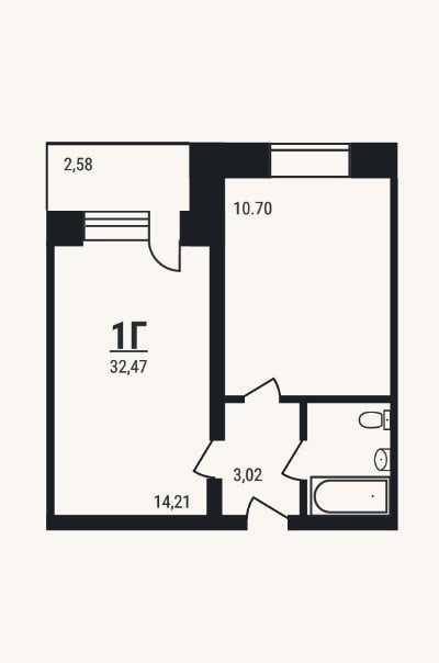 Планировка: 1-к, 31,2 м²
