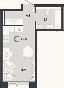 Планировка: Студия, 25,8 м²