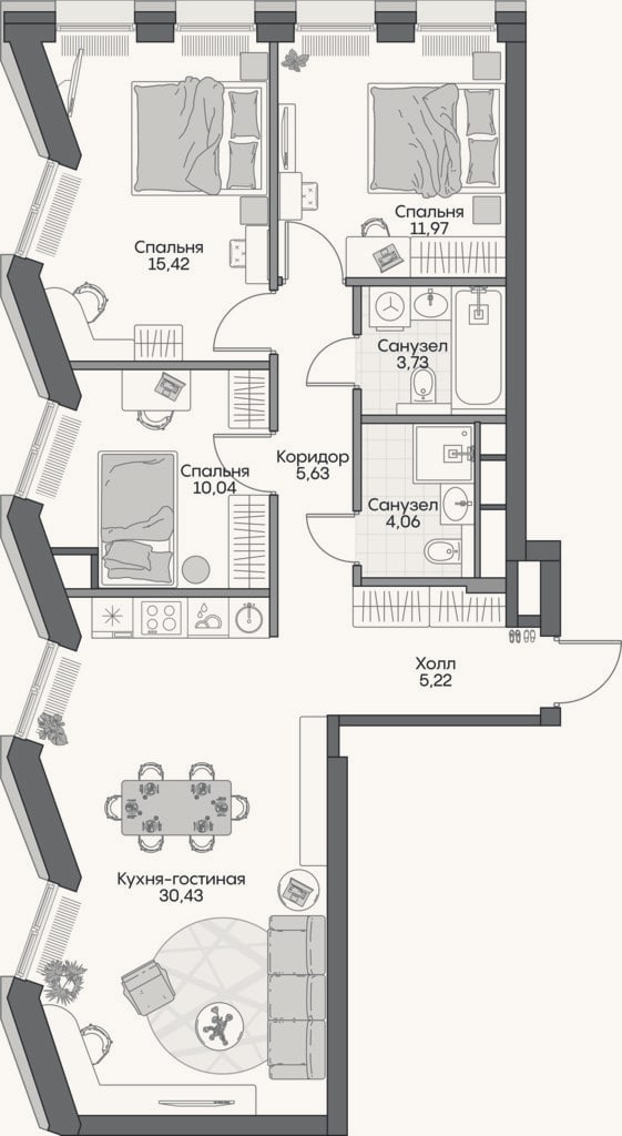 Планировка: 4+ к, 82,8 м²
