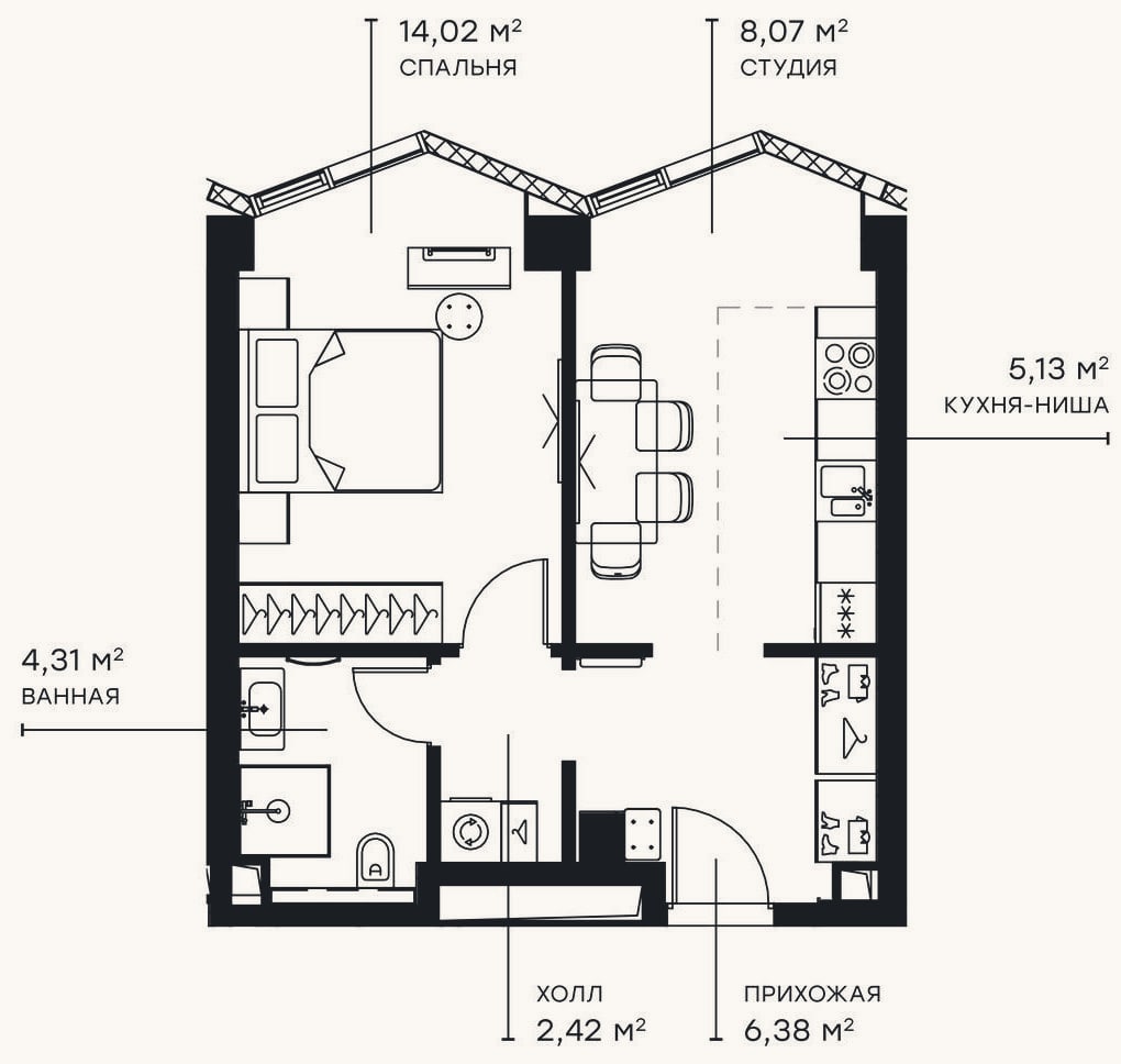 Планировка: 2-к, 40,3 м²