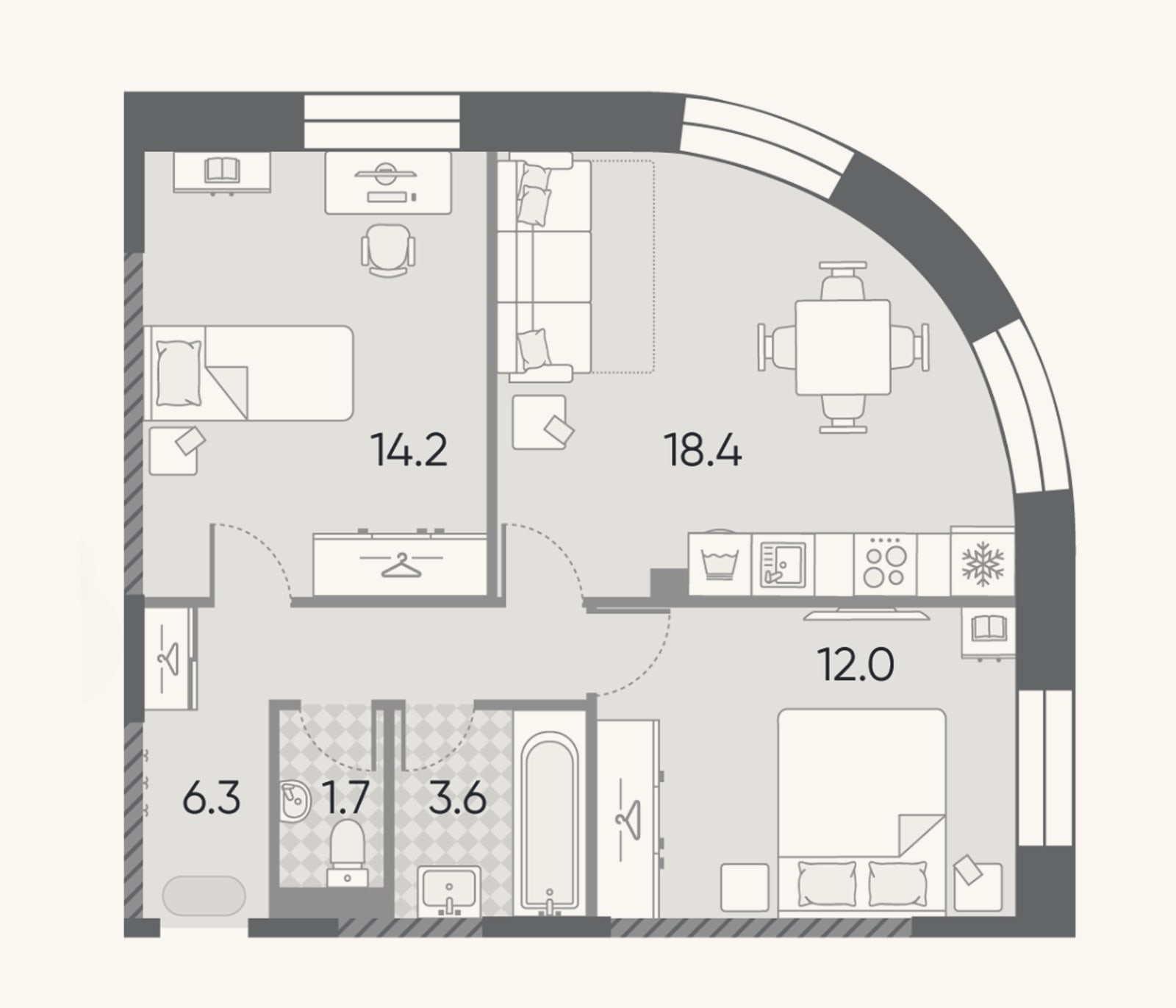 Планировка: 3-к, 56,2 м²
