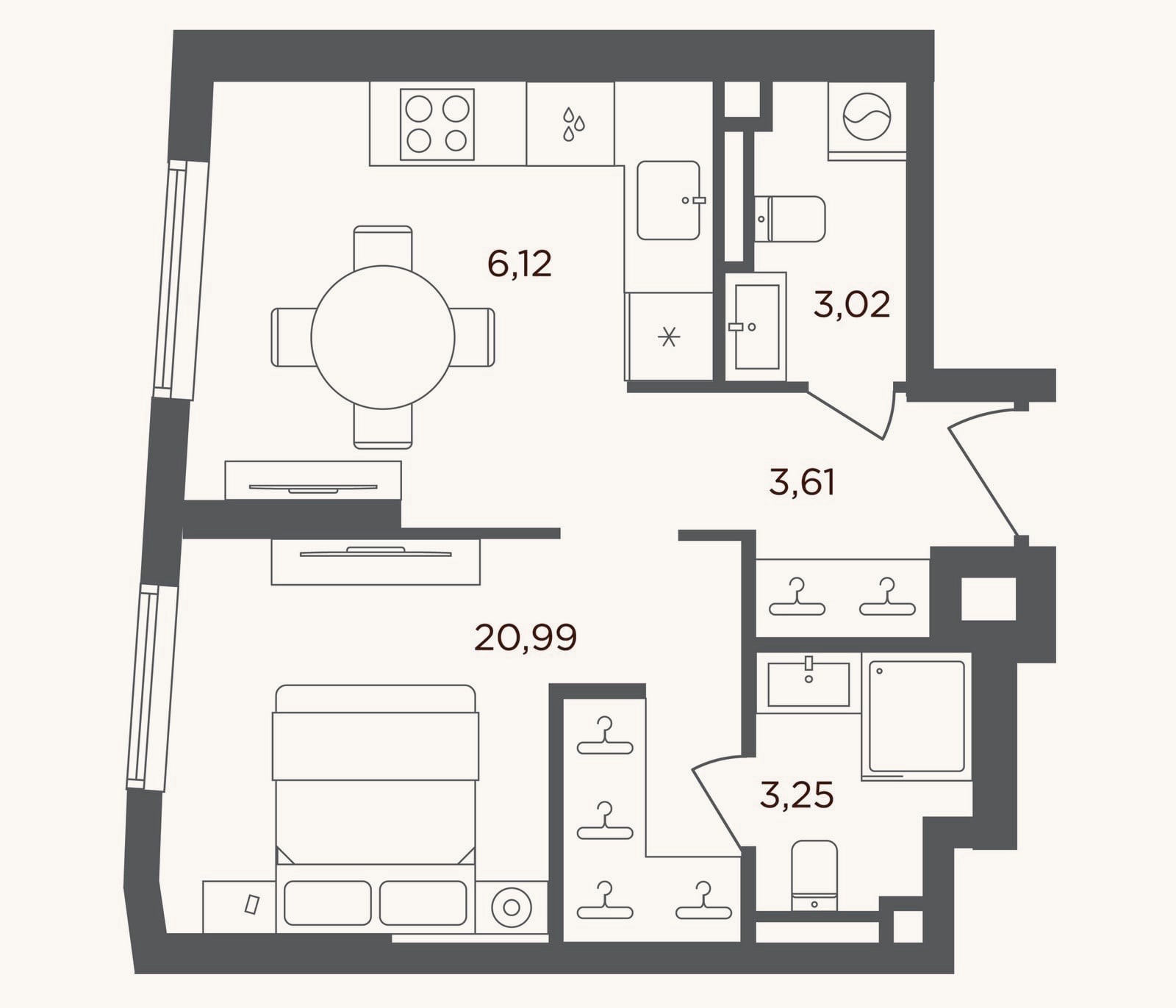 Планировка: Студия, 37 м²