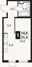 Планировка: Студия, 31,4 м²