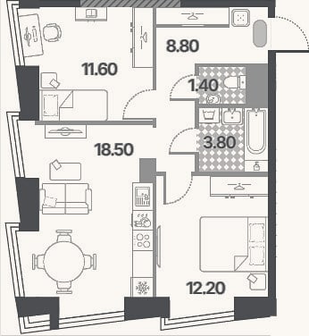 Планировка: 3-к, 56,2 м²