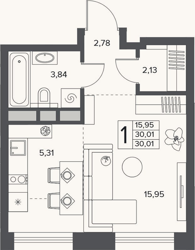Планировка: Студия, 30 м²