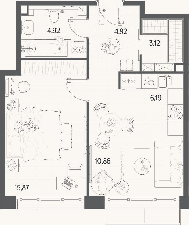 Планировка: 2-к, 45,9 м²