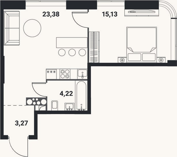 Планировка: 2-к, 46 м²