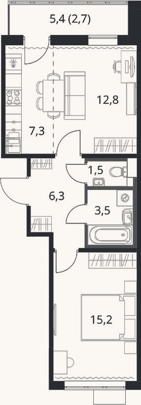 Планировка: 2-к, 46,6 м²