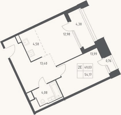 Планировка: 2-к, 49 м²
