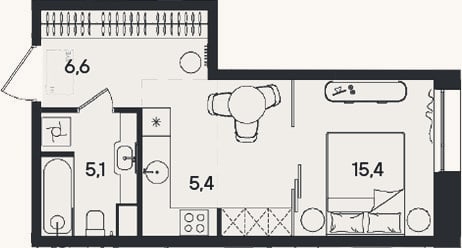 Планировка: Студия, 32,5 м²