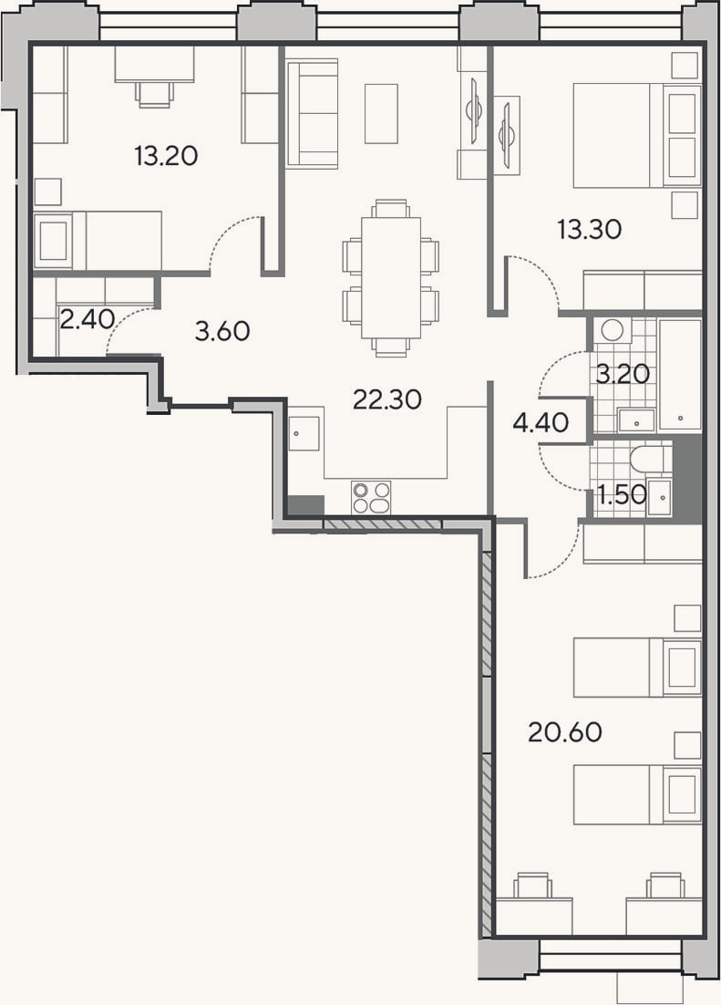 Планировка: 4+ к, 84,5 м²