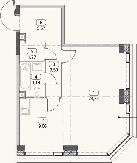 Планировка: Студия, 47,9 м²