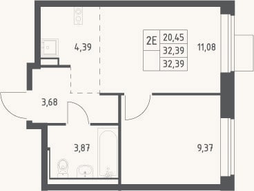 Планировка: 2-к, 32,4 м²