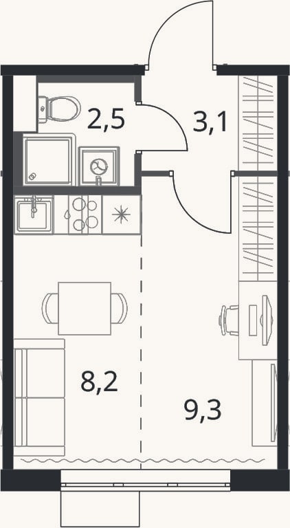 Планировка: Студия, 23,1 м²