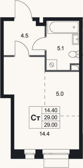 Планировка: Студия, 29 м²