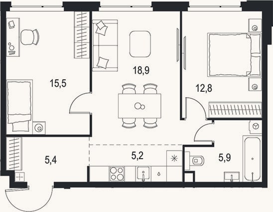 Планировка: 3-к, 63,7 м²