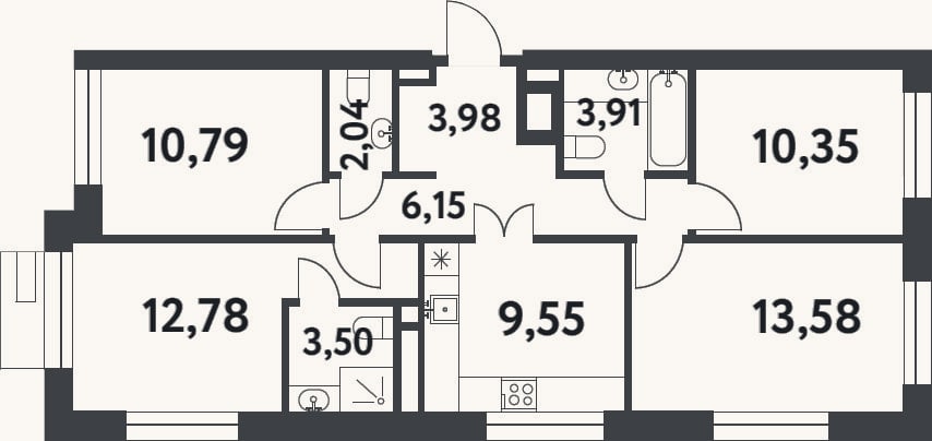 Планировка: 4+ к, 76,6 м²